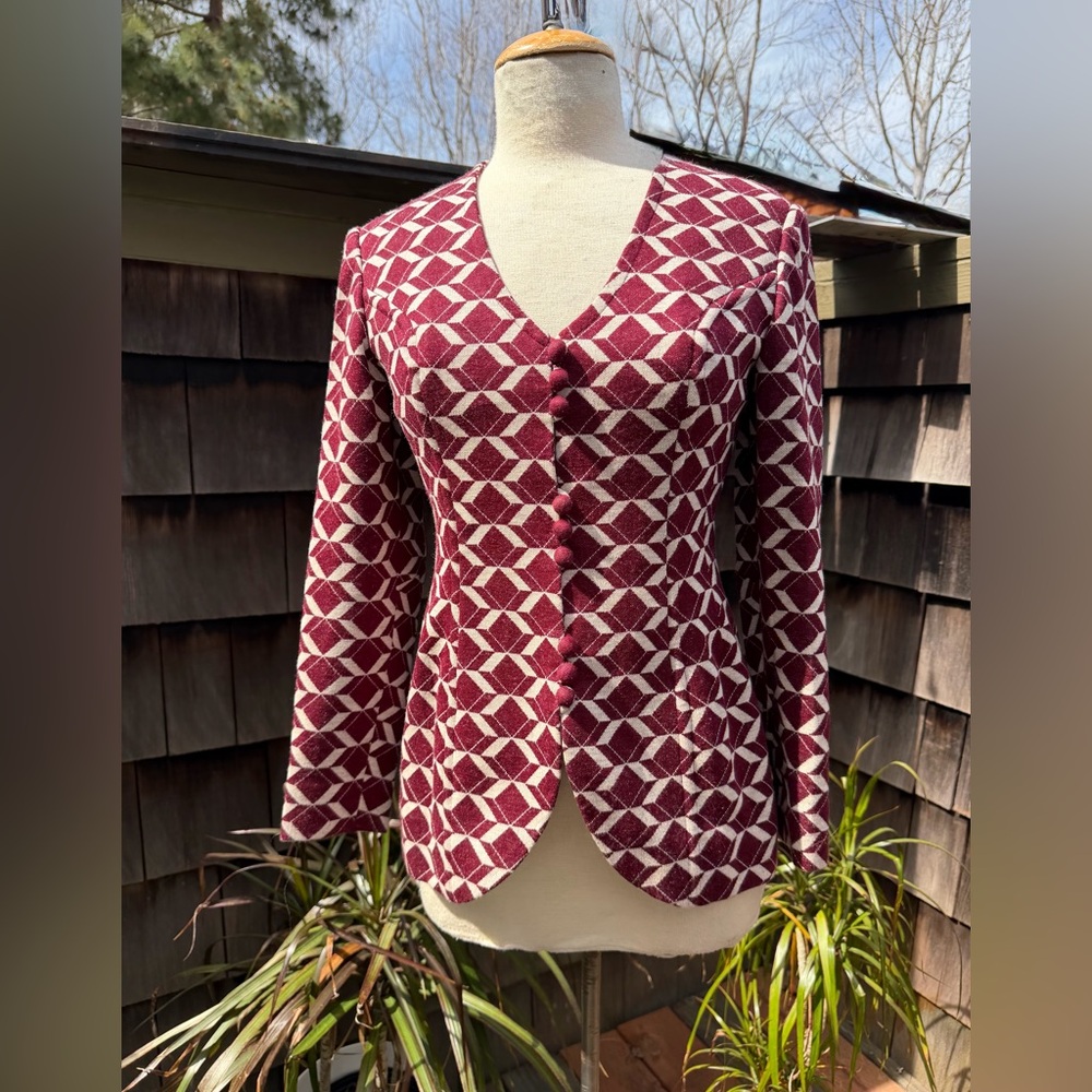 Vintage Mod blazer jacket knit geometric print lined custom made Sz XS/S